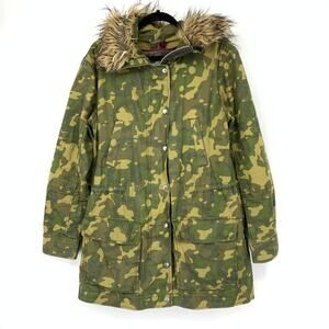 Gap Parka Jacket Womens Size MT Camo Print Faux Fur Lined Hood Removable Lining